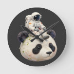 Astronaut on a Space Panda Surreal Weird and Fun Round Clock