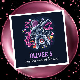 Astronaut on a space rocket with stars and planets napkins