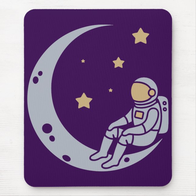 Astronaut on Crescent Moon Design Mouse Pad (Front)