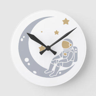 Astronaut on Crescent Moon Design Round Clock