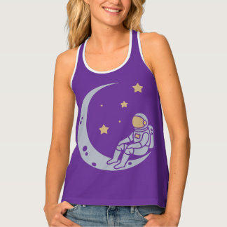 Astronaut on Crescent Moon Design Tank Top