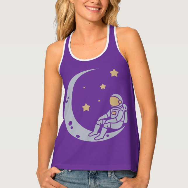 Astronaut on Crescent Moon Design Tank Top (Front)