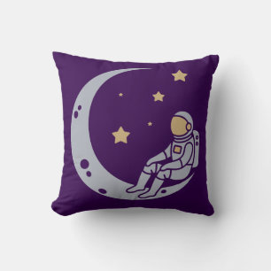 Astronaut on Crescent Moon Design - Throw Pillow