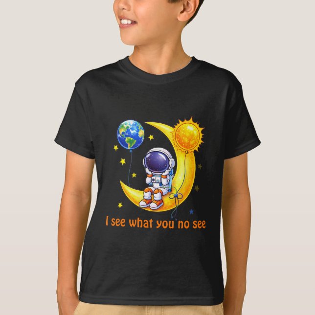  Astronaut on Crescent Moon Space Art T-Shirt (Front)