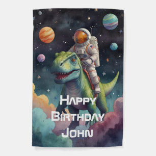 Astronaut on Dino in Space Garden Flag
