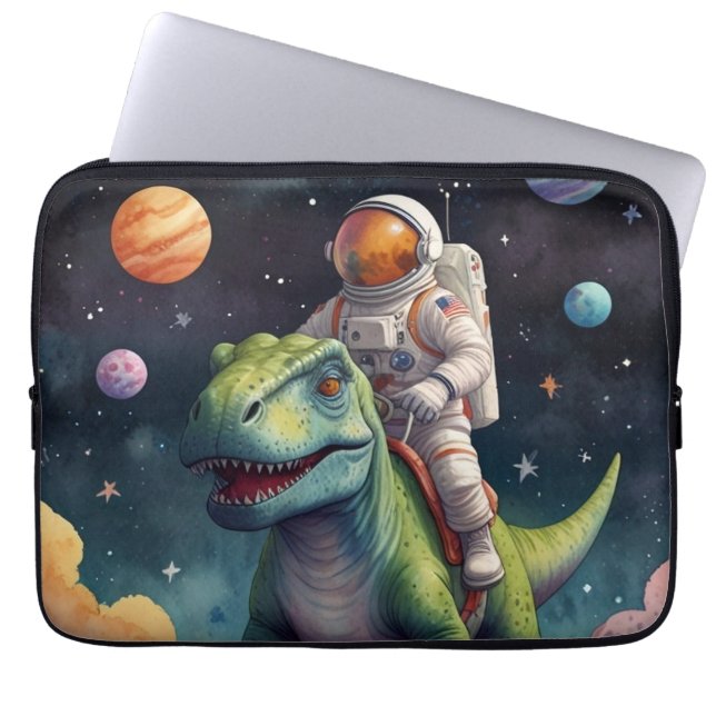 Astronaut on Dino in Space Laptop Sleeve (Front)