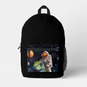Astronaut on Dino in Space  Printed Backpack