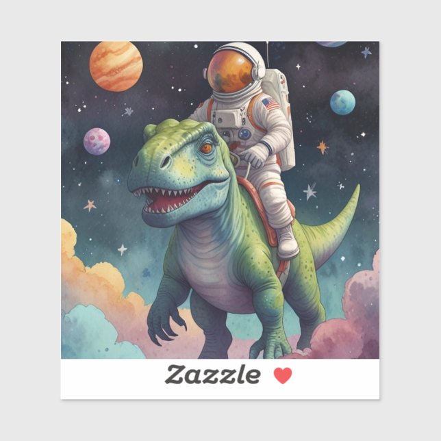 Astronaut on Dino in Space Sticker (Sheet)