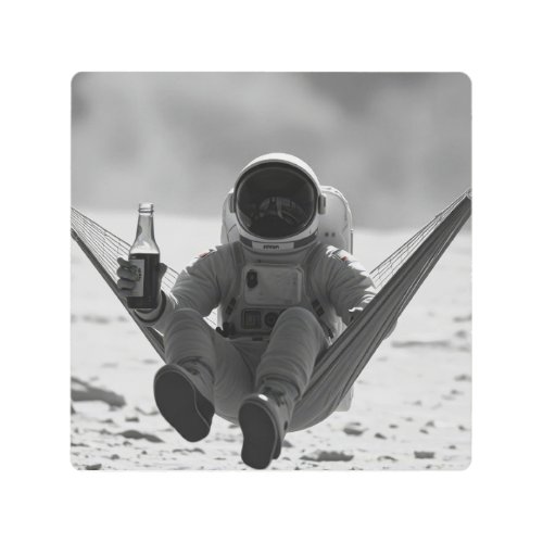 Astronaut on hammock on moon  metal print