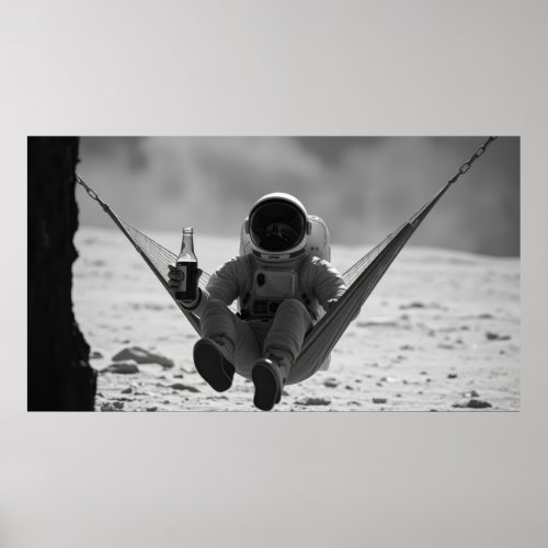 Astronaut on hammock on moon  poster