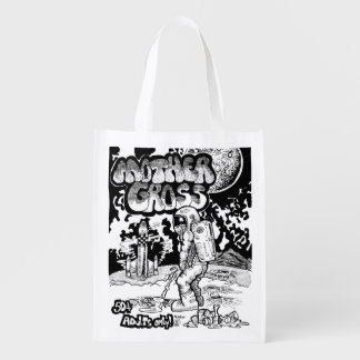 Astronaut on Moon Funny Retro 70's Illustration Grocery Bag