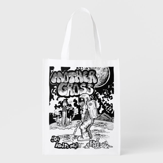 Astronaut on Moon Funny Retro 70's Illustration Grocery Bag (Front)