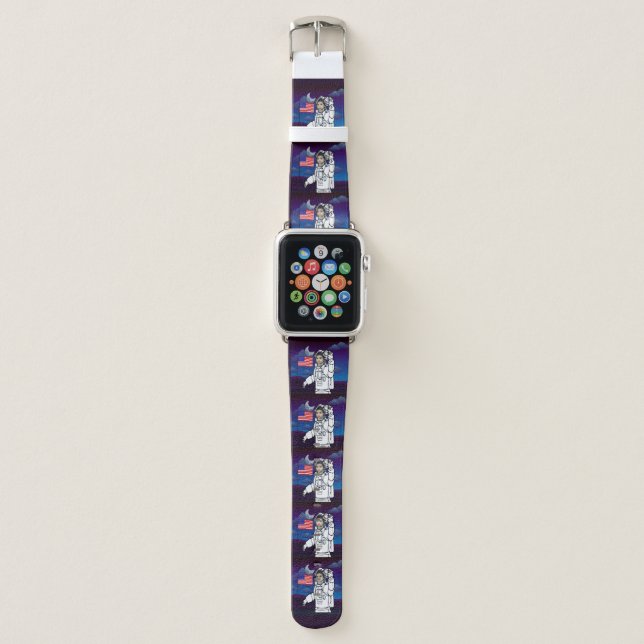 Astronaut On Moon Outer Space Boy Birthday Apple Watch Band (Front)