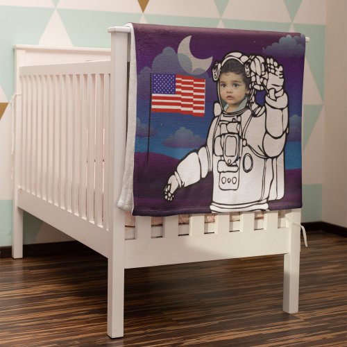 Astronaut On Moon Outer Space Boy Birthday Baby Blanket