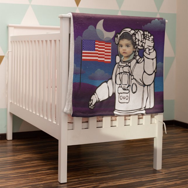 Astronaut On Moon Outer Space Boy Birthday Baby Blanket (Creator Uploaded)