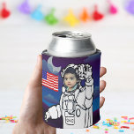 Astronaut On Moon Outer Space Boy Birthday Can Cooler at Zazzle