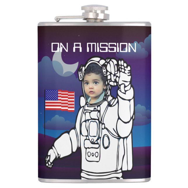 Astronaut On Moon Outer Space Boy Birthday Flask (Front)