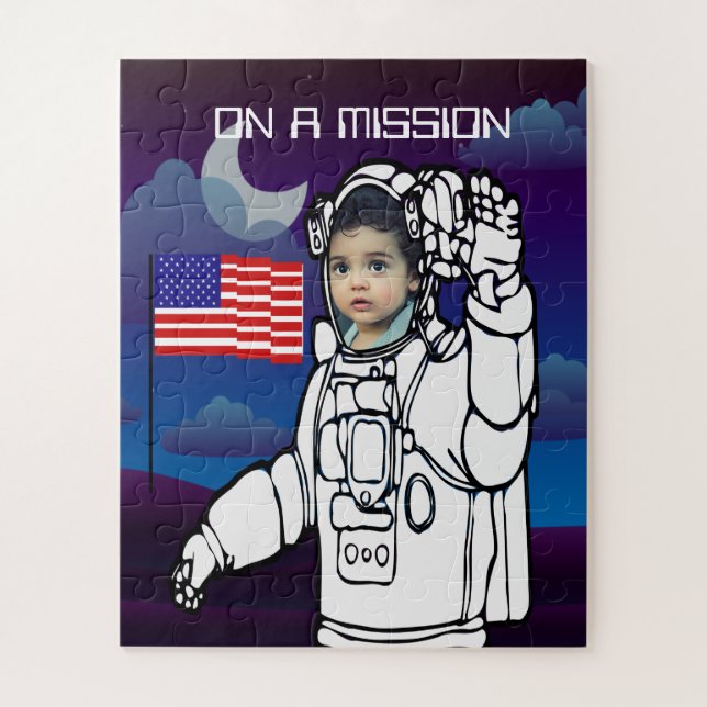 Astronaut On Moon Outer Space Boy Birthday Jigsaw Puzzle (Vertical)
