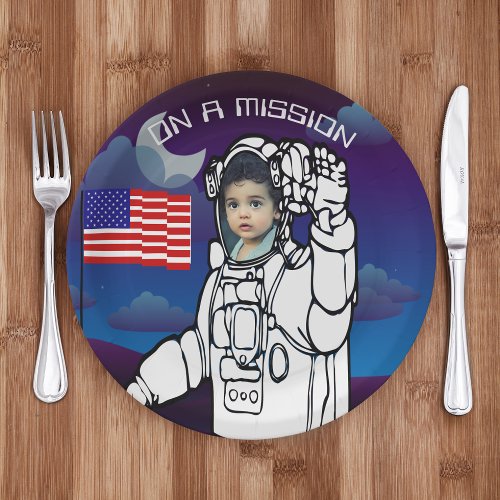 Astronaut On Moon Outer Space Boy Birthday Paper Plates