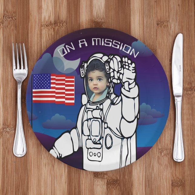 Astronaut On Moon Outer Space Boy Birthday Paper Plates (Creator Uploaded)