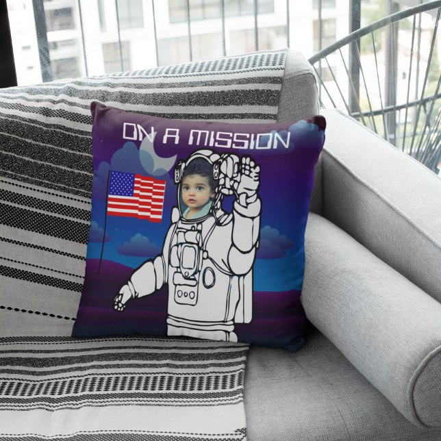 Astronaut On Moon Outer Space Boy Birthday Throw Pillow (Creator Uploaded)