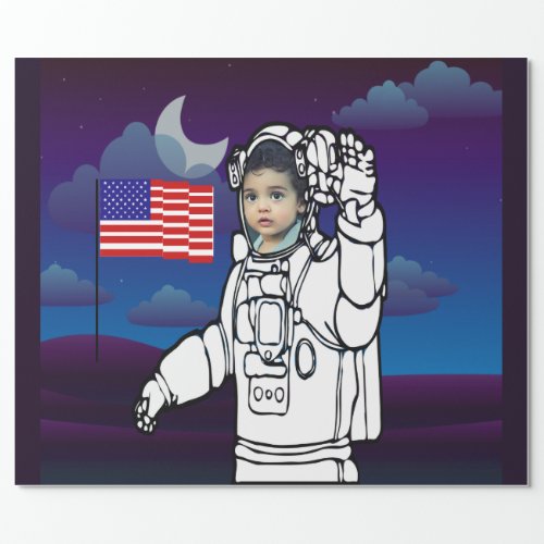 Astronaut On Moon Outer Space Boy Birthday Wrapping Paper