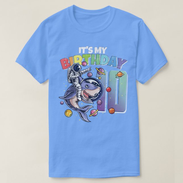 Astronaut on Shark 10th Birthday Boy Girl 10 Years T-Shirt (Design Front)