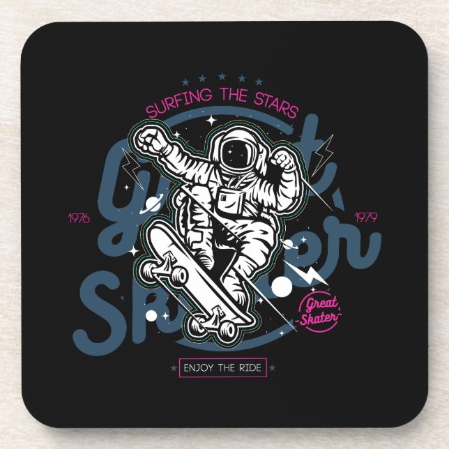 Astronaut on Skateboard | Surfing the Stars Beverage Coaster (Front)