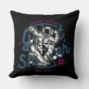 Astronaut on Skateboard   Surfing the Stars Throw Pillow