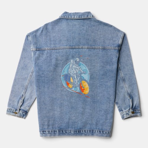 Astronaut On The Bike Cycling To The Moon Funny  Denim Jacket