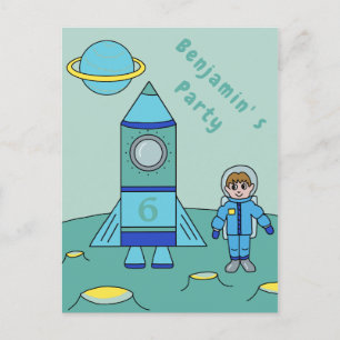 Astronaut on the Moon Space Birthday Party Invite