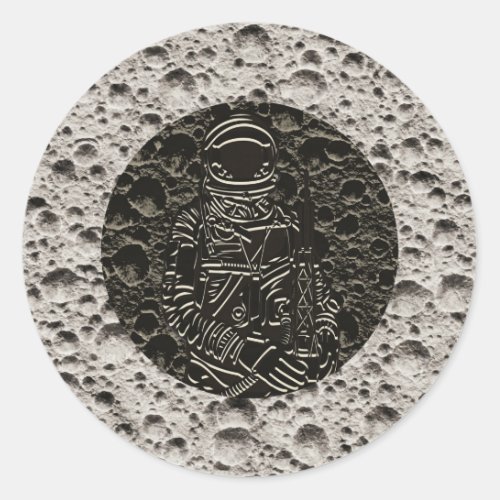 Astronaut on the Moon Space Black  Grey Classic Round Sticker