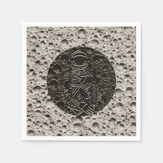 Astronaut on the Moon Space Black & Grey Napkins (Front)