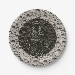 Astronaut on the Moon Space Black & Grey Paper Plates