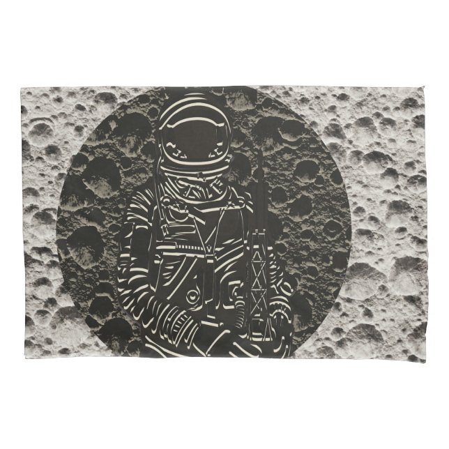 Astronaut on the Moon Space Black & Grey Pillow Case (Front)