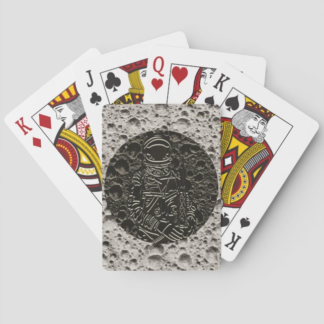 Astronaut on the Moon Space Black & Grey Poker Cards (Back)