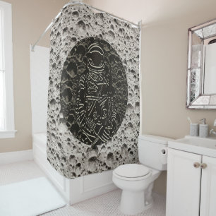 Astronaut on the Moon Space Black & Grey Shower Curtain