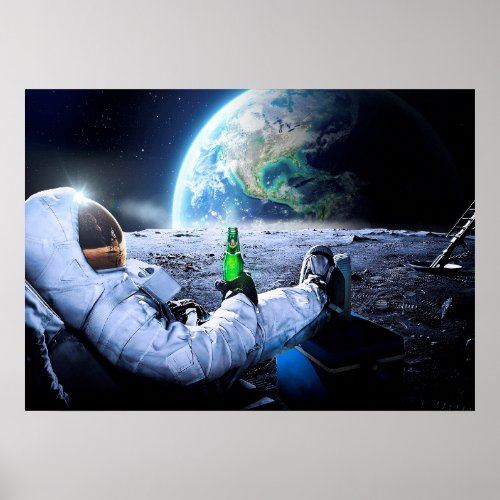 Astronaut on the Moon with beer _ poster