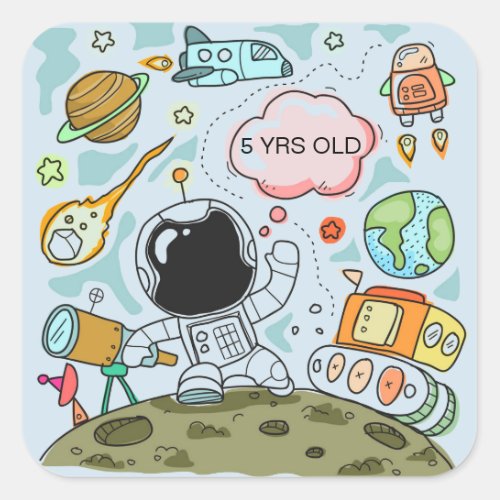 Astronaut On The Moon With Space Ship And Asteroid Square Sticker