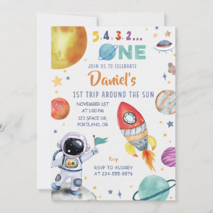 Astronaut Outer Space 1st Trip Around the Sun Invitation