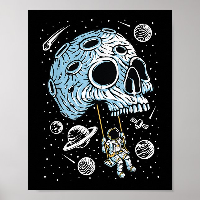 Astronaut Outer Space Art Drawing Skull Moon Galax Poster (Front)