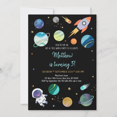 Astronaut Outer Space Birthday Invitation