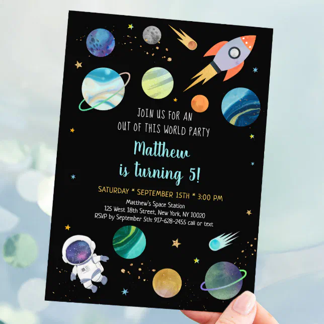 Astronaut Outer Space Birthday Invitation | Zazzle