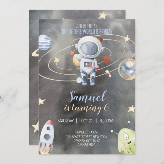 Astronaut Outer Space Birthday Invitation (Front/Back)
