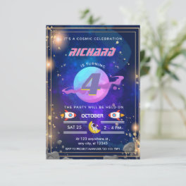 Astronaut outer space birthday invitations