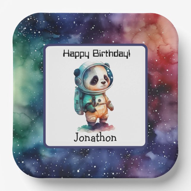 Astronaut Outer Space Birthday Paper Plate (Front)