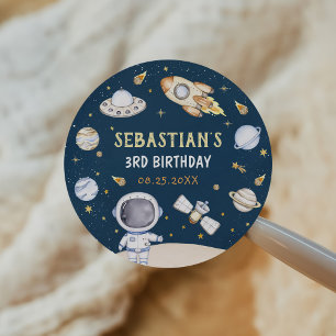 Astronaut Outer Space Birthday Party Classic Round Sticker