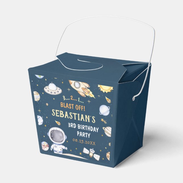 Astronaut Outer Space Birthday Party Favor Boxes (Front Side)