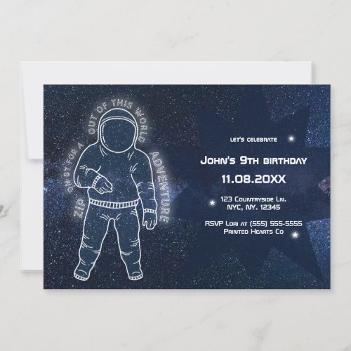 Astronaut  Outer Space Birthday Party Invitation
