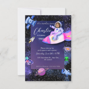 Astronaut Outer Space Birthday Photo Invitation